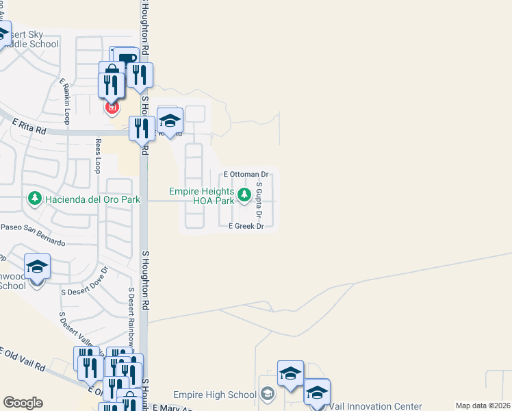 map of restaurants, bars, coffee shops, grocery stores, and more near 8426 South Gupta Drive in Tucson