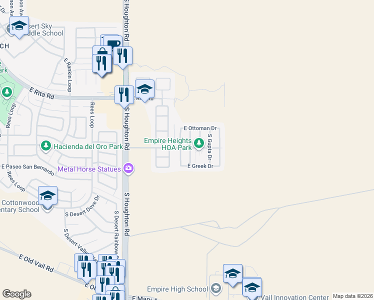 map of restaurants, bars, coffee shops, grocery stores, and more near 8404 South Otis Drive in Tucson