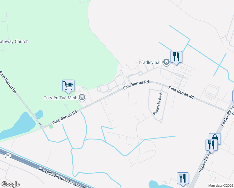 map of restaurants, bars, coffee shops, grocery stores, and more near 1355 Pine Barren Road in Pooler