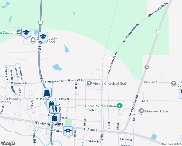 map of restaurants, bars, coffee shops, grocery stores, and more near 401 East Woodward Street in Vienna