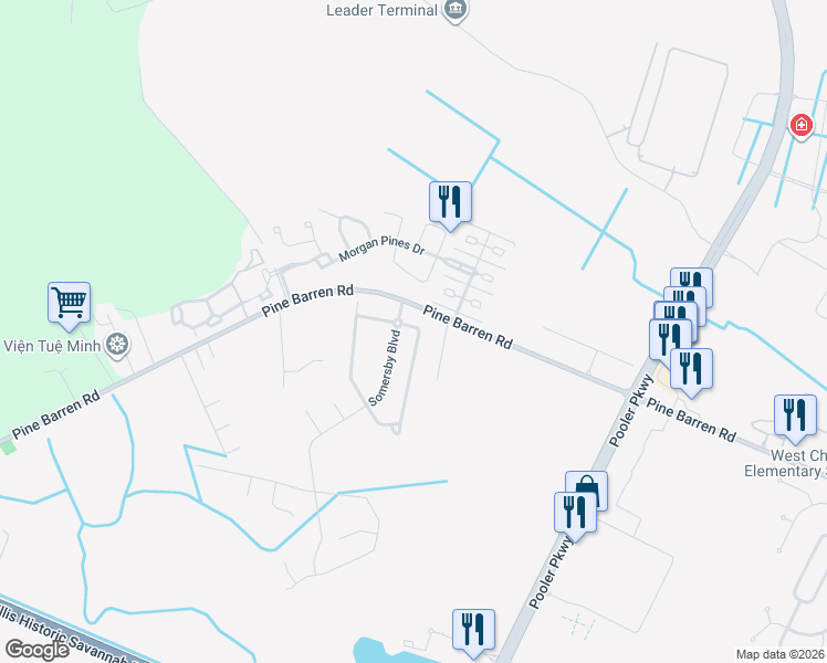 map of restaurants, bars, coffee shops, grocery stores, and more near 114 Pine View Crossing in Pooler
