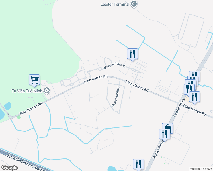 map of restaurants, bars, coffee shops, grocery stores, and more near 137 Lake House Road in Pooler