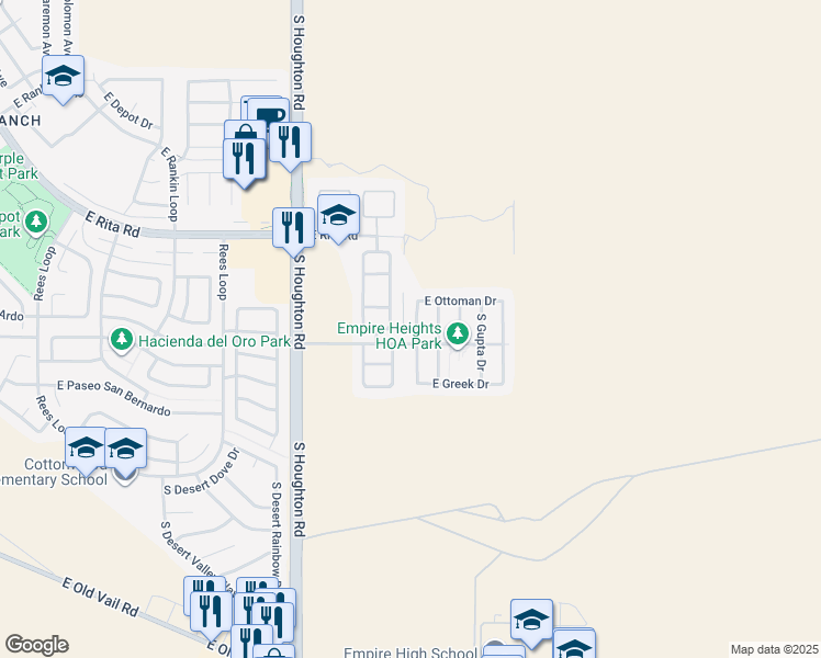 map of restaurants, bars, coffee shops, grocery stores, and more near 8376 South Hunnic Drive in Tucson