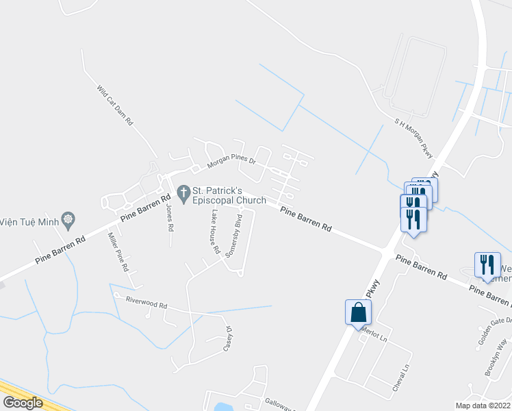 map of restaurants, bars, coffee shops, grocery stores, and more near 107 Pine View Crossing in Pooler