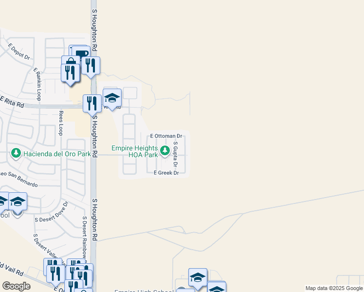 map of restaurants, bars, coffee shops, grocery stores, and more near 8362 South Egyptian Drive in Tucson