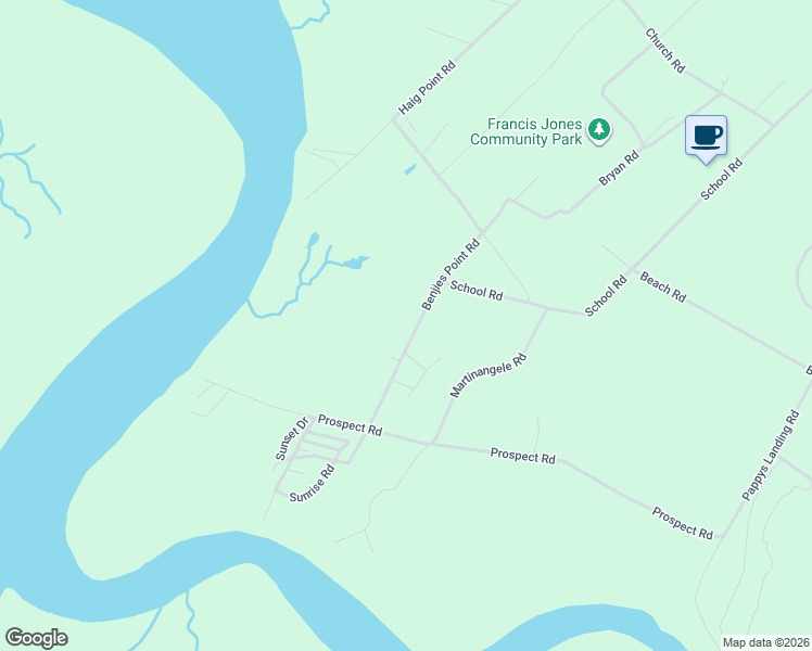 map of restaurants, bars, coffee shops, grocery stores, and more near 140 Benjies Point Road in Daufuskie Island