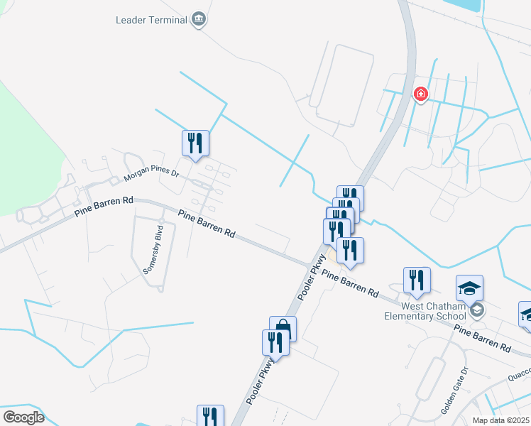 map of restaurants, bars, coffee shops, grocery stores, and more near 1219 Pine Barren Road in Pooler