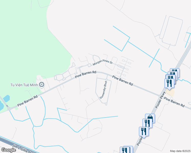 map of restaurants, bars, coffee shops, grocery stores, and more near 137 Lake House Road in Pooler