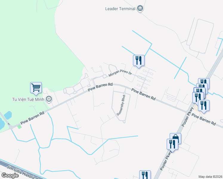 map of restaurants, bars, coffee shops, grocery stores, and more near 137 Lake House Road in Pooler