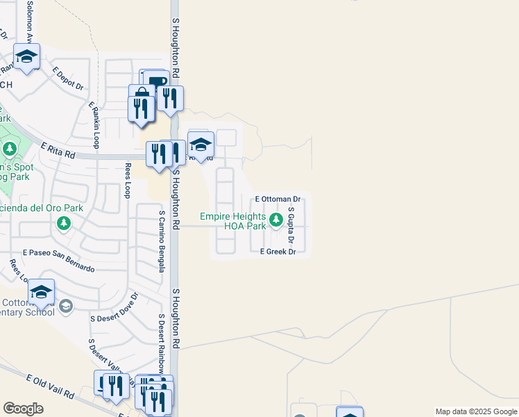 map of restaurants, bars, coffee shops, grocery stores, and more near 8356 South Otis Drive in Tucson