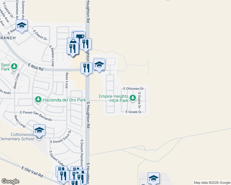 map of restaurants, bars, coffee shops, grocery stores, and more near 8361 South Bainbridge Road in Tucson