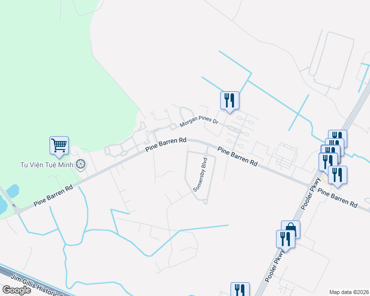 map of restaurants, bars, coffee shops, grocery stores, and more near 137 Lake House Road in Pooler