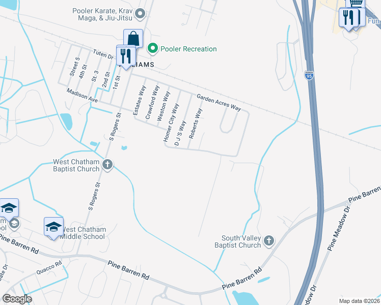 map of restaurants, bars, coffee shops, grocery stores, and more near 1309 D J 'S Way in Pooler
