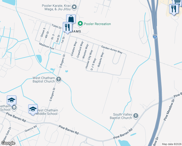 map of restaurants, bars, coffee shops, grocery stores, and more near 1289 Homer City Way in Pooler