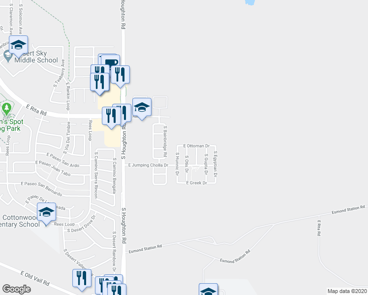 map of restaurants, bars, coffee shops, grocery stores, and more near 8332 South Otis Drive in Tucson