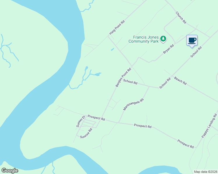 map of restaurants, bars, coffee shops, grocery stores, and more near 140 Benjies Point Road in Daufuskie Island