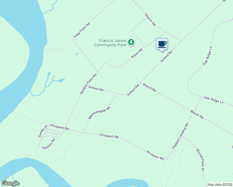 map of restaurants, bars, coffee shops, grocery stores, and more near 103 School Road in Daufuskie Island