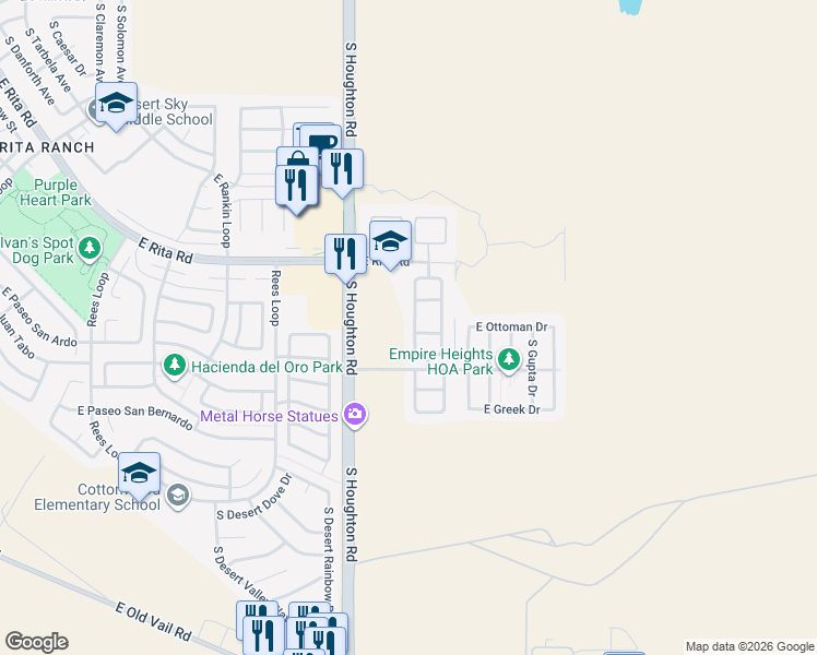 map of restaurants, bars, coffee shops, grocery stores, and more near 8356 South Lost Mountain Road in Tucson