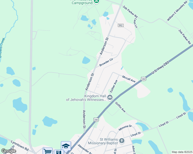 map of restaurants, bars, coffee shops, grocery stores, and more near 121 Rabun Avenue in Reidsville