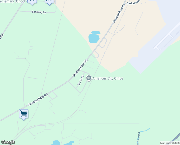 map of restaurants, bars, coffee shops, grocery stores, and more near 241 Horton Drive in Americus