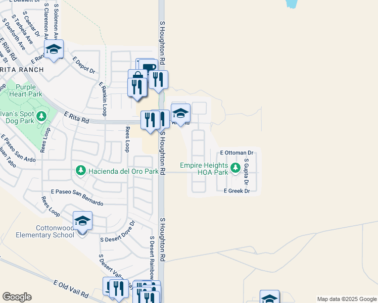 map of restaurants, bars, coffee shops, grocery stores, and more near 8356 South Lost Mountain Road in Tucson