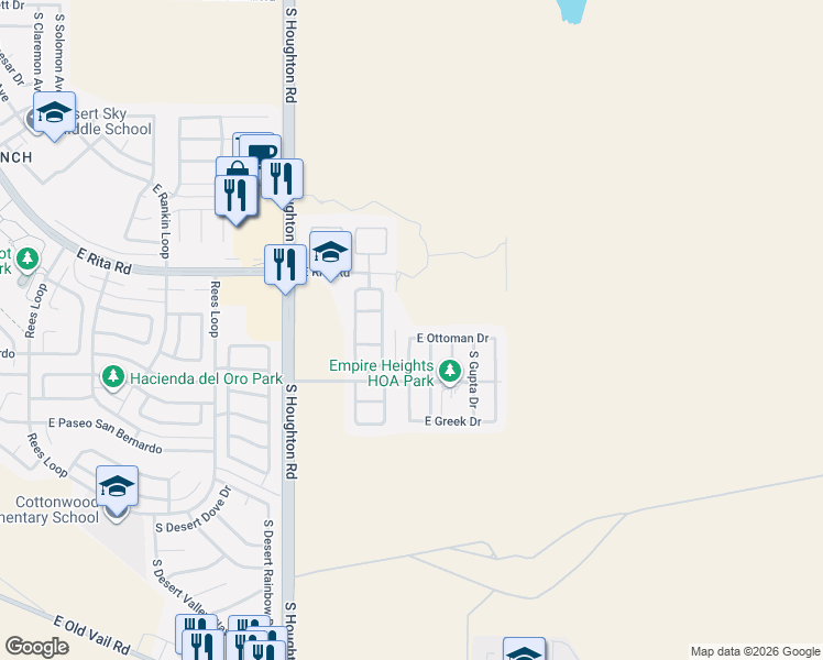 map of restaurants, bars, coffee shops, grocery stores, and more near 8356 South Otis Drive in Tucson