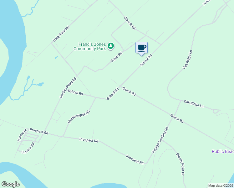 map of restaurants, bars, coffee shops, grocery stores, and more near 103-207 School Road in Daufuskie Island