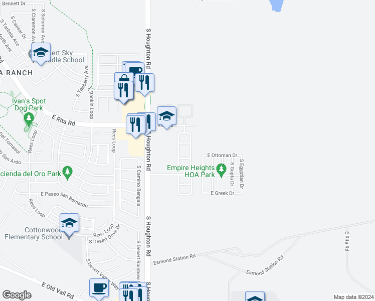 map of restaurants, bars, coffee shops, grocery stores, and more near 8310 South Bainbridge Road in Tucson