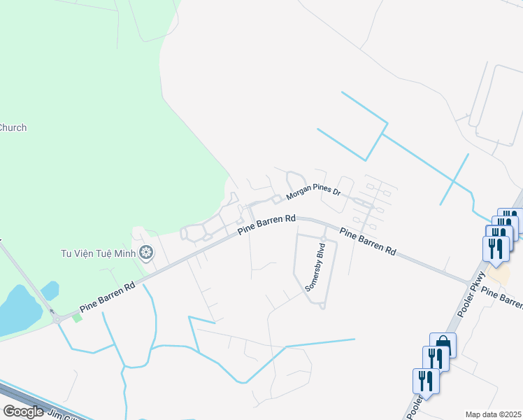 map of restaurants, bars, coffee shops, grocery stores, and more near 103 Morgan Pines Drive in Pooler
