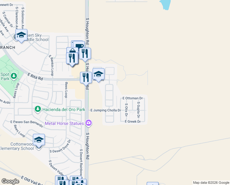 map of restaurants, bars, coffee shops, grocery stores, and more near 8257 South Bainbridge Road in Tucson