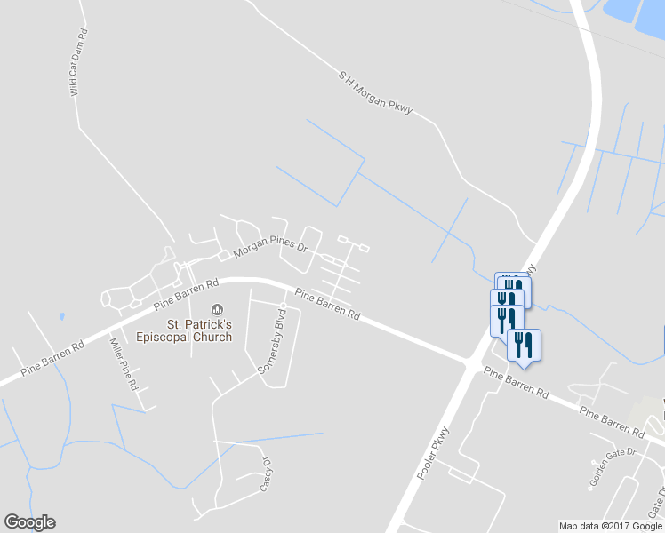map of restaurants, bars, coffee shops, grocery stores, and more near 309 Morgan Pines Drive in Pooler