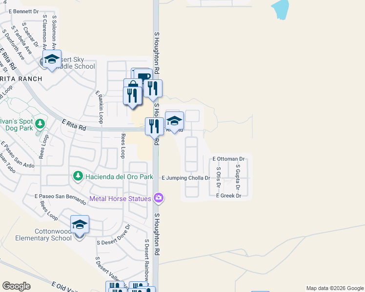 map of restaurants, bars, coffee shops, grocery stores, and more near 8268 S Lost Mountain Rd in Tucson