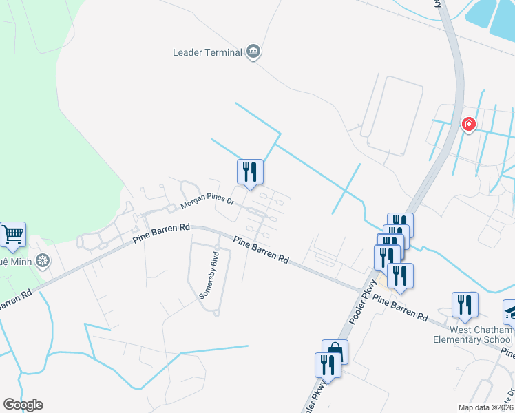 map of restaurants, bars, coffee shops, grocery stores, and more near 306 Morgan Pines Drive in Pooler