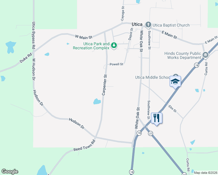 map of restaurants, bars, coffee shops, grocery stores, and more near 409 Carpenter Street in Utica