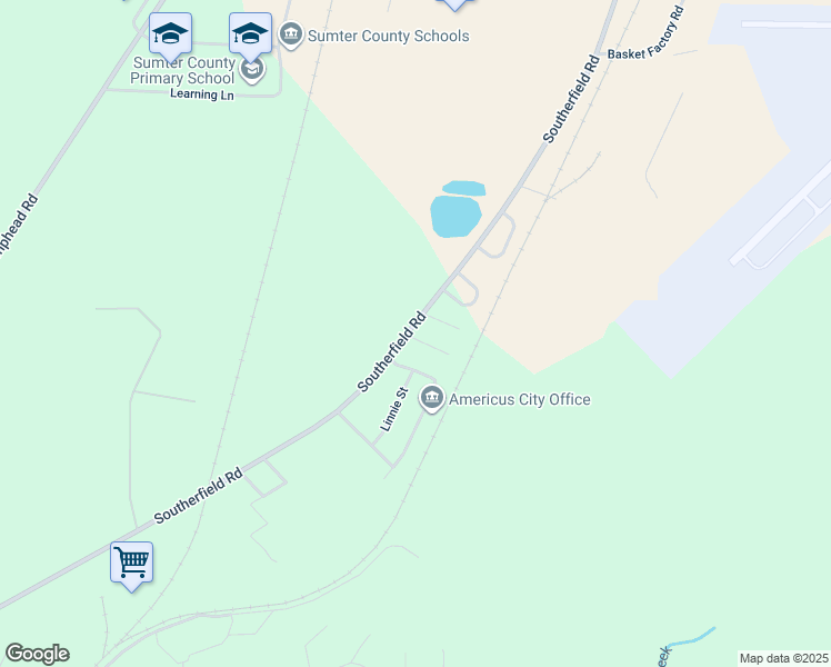 map of restaurants, bars, coffee shops, grocery stores, and more near 105 Andrews Drive in Americus