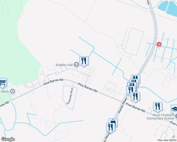 map of restaurants, bars, coffee shops, grocery stores, and more near 306 Morgan Pines Drive in Pooler