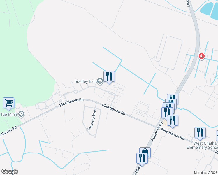 map of restaurants, bars, coffee shops, grocery stores, and more near 306 Morgan Pines Drive in Pooler