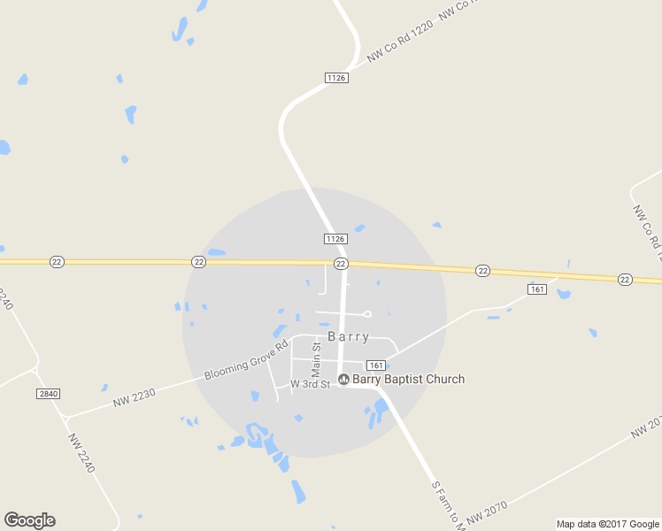 map of restaurants, bars, coffee shops, grocery stores, and more near 110 Texas 22 in Barry