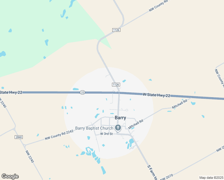 map of restaurants, bars, coffee shops, grocery stores, and more near 110 Texas 22 in Barry