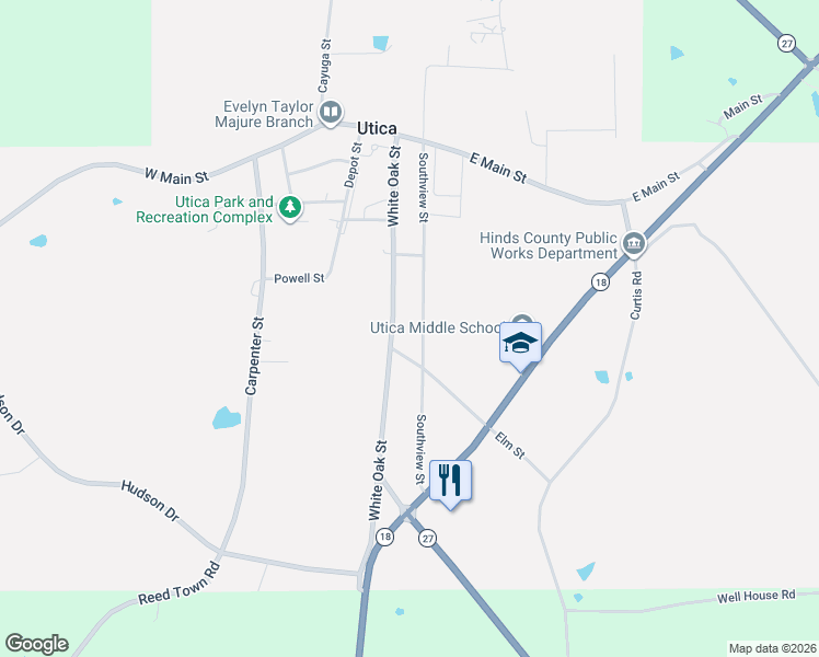 map of restaurants, bars, coffee shops, grocery stores, and more near 335 White Oak Street in Utica