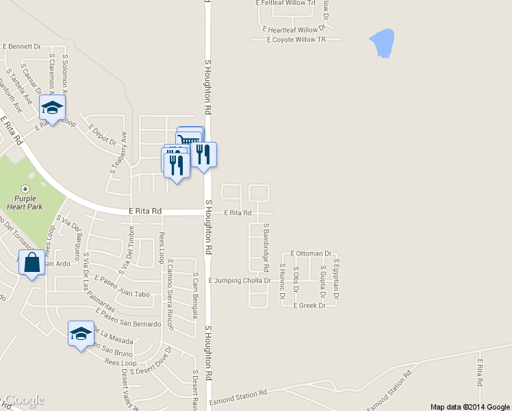 map of restaurants, bars, coffee shops, grocery stores, and more near 10419 East Rita Ranch Crossing Circle in Tucson
