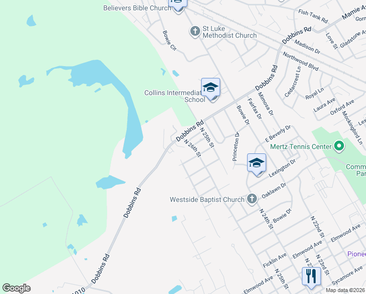 map of restaurants, bars, coffee shops, grocery stores, and more near 15 Dobbins Crossing in Corsicana