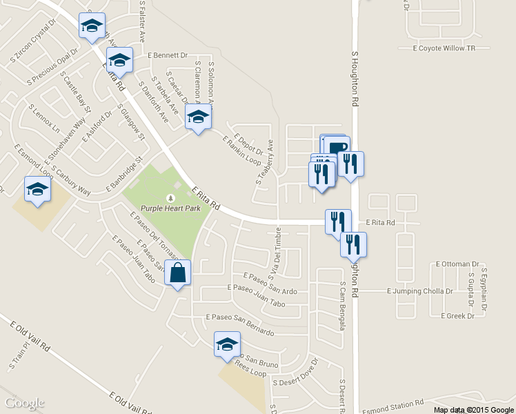 map of restaurants, bars, coffee shops, grocery stores, and more near 10016 East Arizona Sunset Drive in Tucson