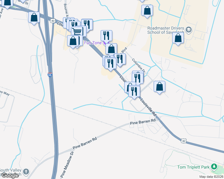 map of restaurants, bars, coffee shops, grocery stores, and more near 106-198 Sharon Ct in Pooler