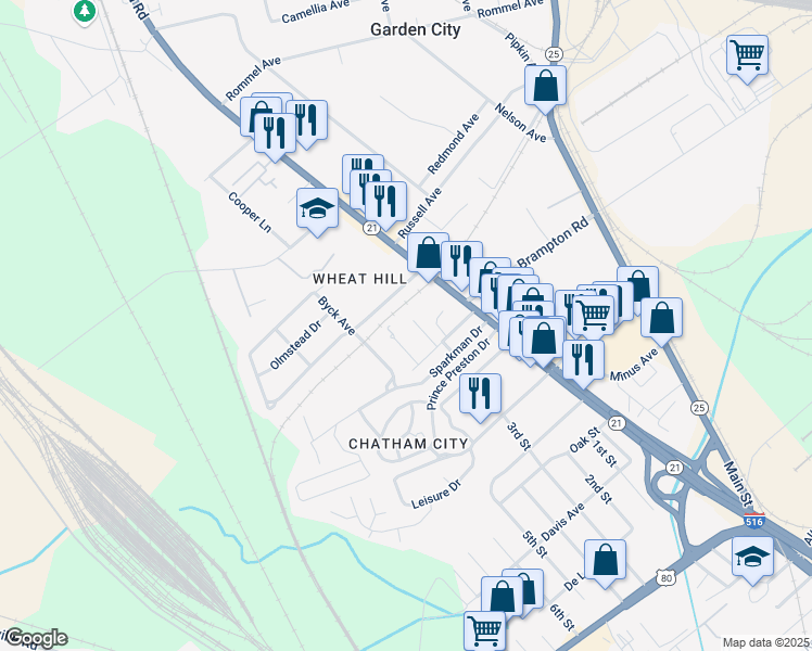 map of restaurants, bars, coffee shops, grocery stores, and more near 9 Winoca Drive in Garden City