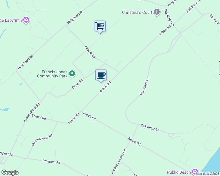 map of restaurants, bars, coffee shops, grocery stores, and more near 210 School Rd in Beaufort