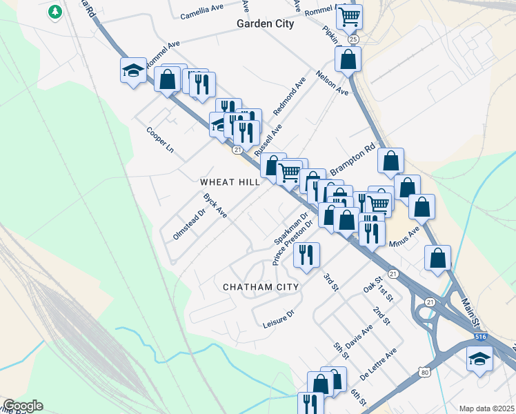 map of restaurants, bars, coffee shops, grocery stores, and more near 9 Winoca Drive in Garden City