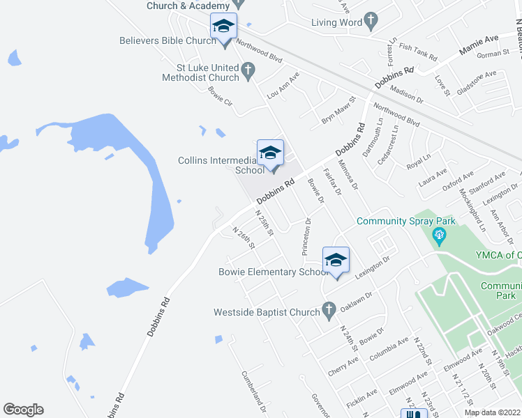 map of restaurants, bars, coffee shops, grocery stores, and more near 2026 West Belclaire Circle in Corsicana