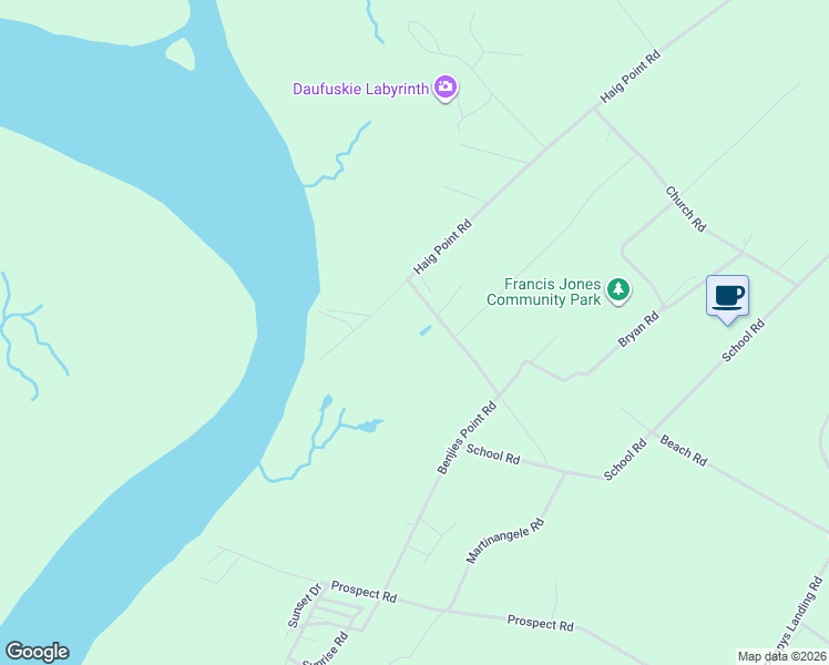 map of restaurants, bars, coffee shops, grocery stores, and more near 64 Haig Point Road in Daufuskie Island