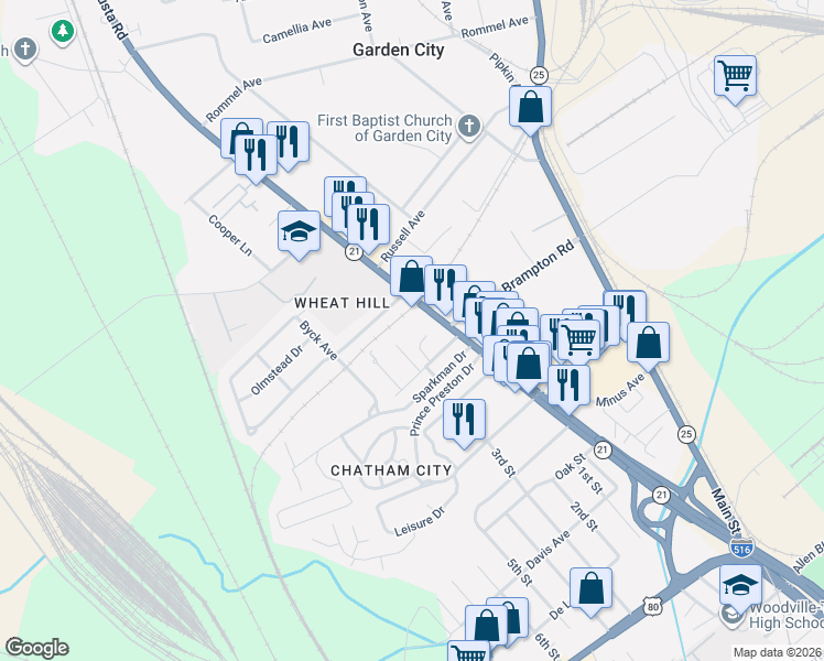 map of restaurants, bars, coffee shops, grocery stores, and more near 4415 Augusta Road in Savannah